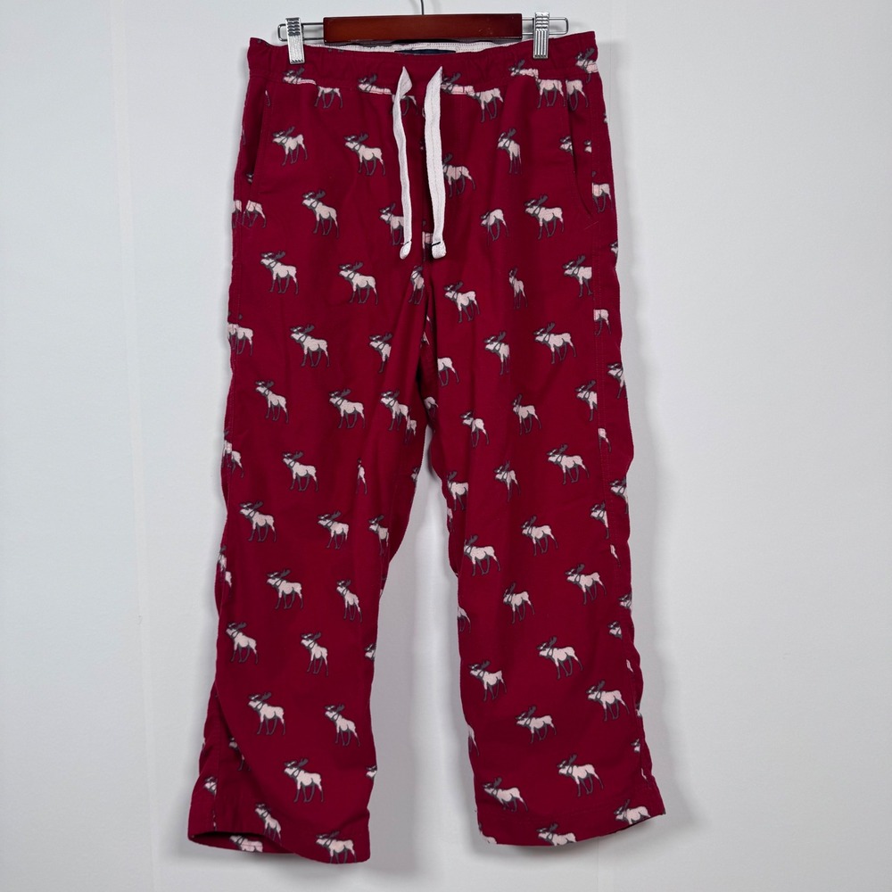 VTG abercrombie Pajama Pant Youth XL Red Moose AOP Flannel Lounge Cabin Holiday